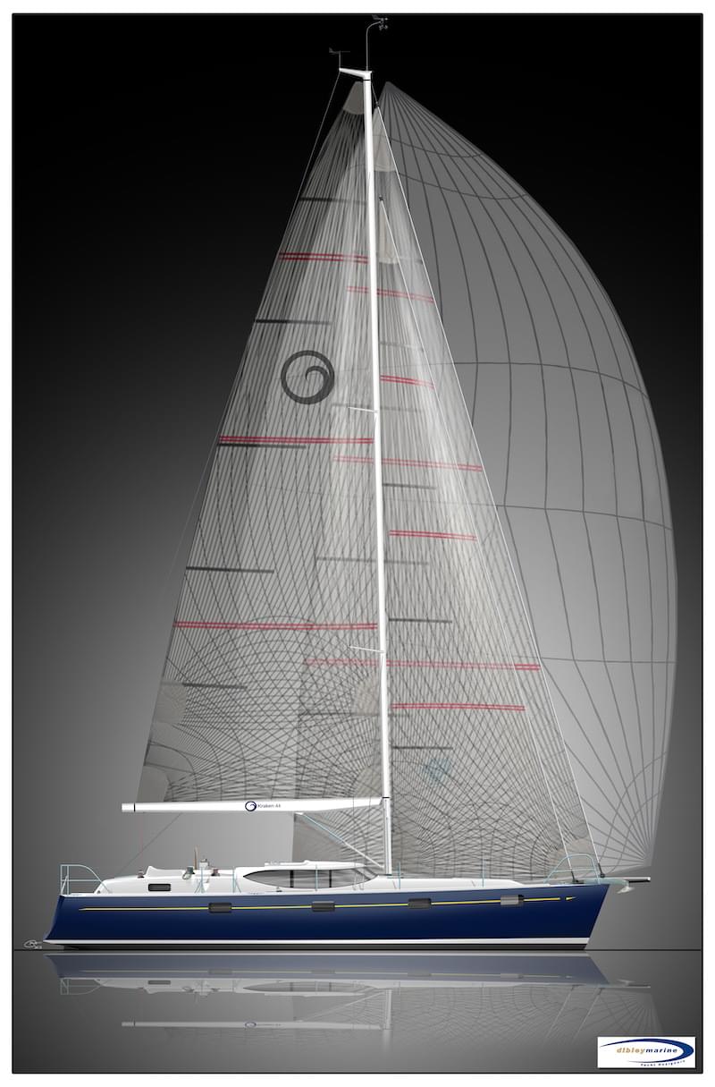 www.dibleymarine.com  – Dibley Marine Ltd – Dibley Yacht Design - Kevin Dibley – New Zealand –K44 - Standard Rig_Sep 2023 sail profile with BG copy.min