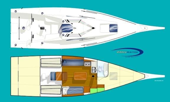 dibley marine 42 irc racing yacht accomodation and General Arrangement Drawing